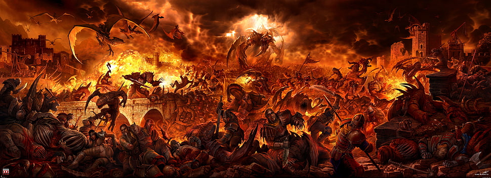 war with dragons digital artwork, fantasy art, digital art, hell HD wallpaper