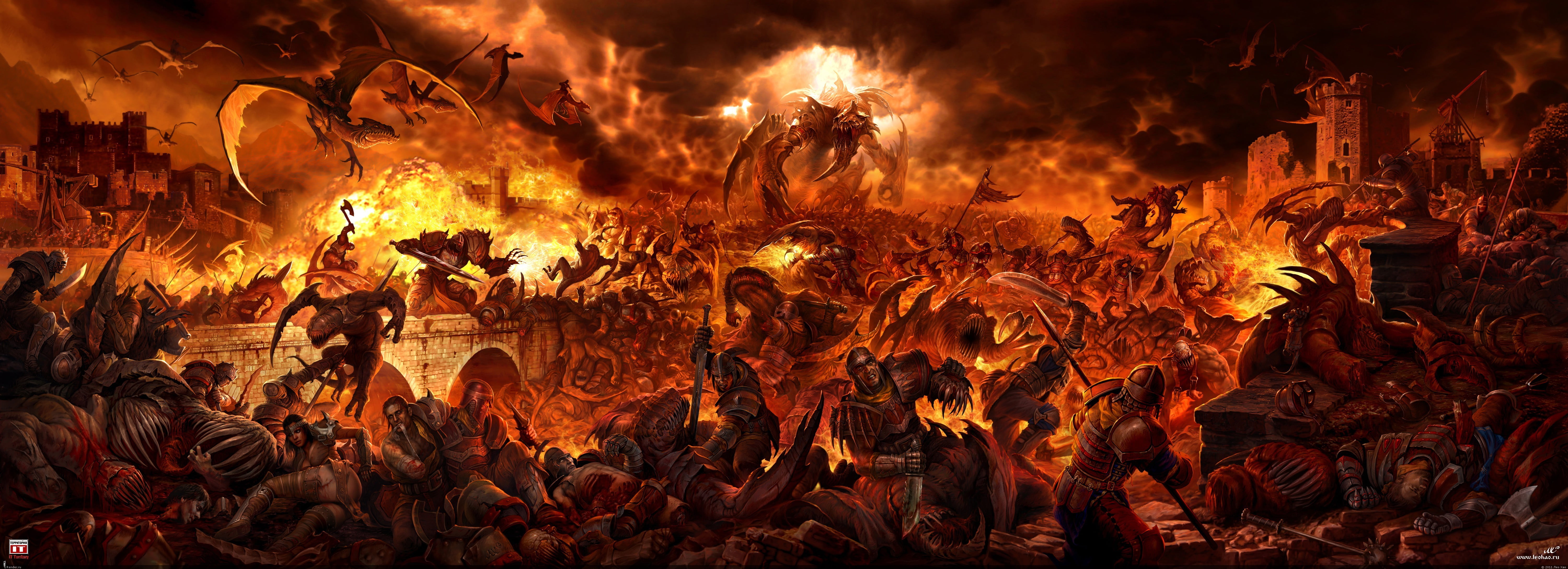 war with dragons digital artwork, fantasy art, digital art, hell