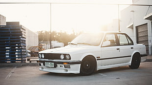 white BMW sedan, BMW E30, Stance, car, vehicle