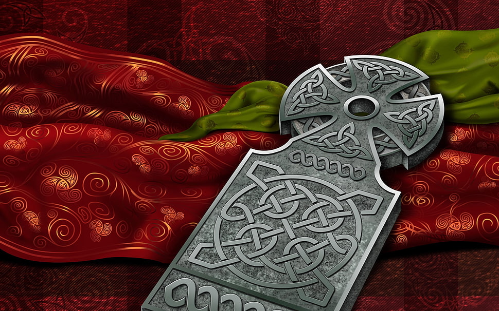 gray cross on red textile artwork HD wallpaper