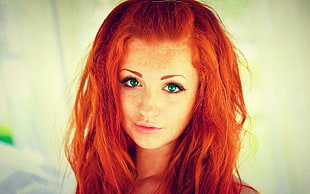 orange haired woman with green eyes HD wallpaper