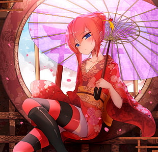 girl under purple umbrella anime illustration HD wallpaper