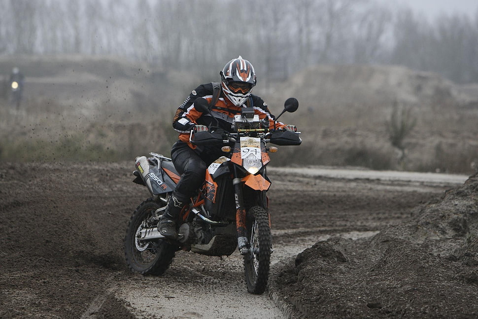 orange and black dirt bike, KTM, enduro, super enduro, motorcycle HD wallpaper