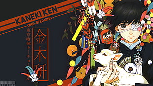 Ken Kaneki illustration, anime, Tokyo Ghoul, Kaneki Ken, typography
