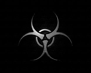 gray and black logo, toxic, black background