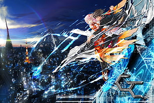 orange and blue abstract painting, manga, Guilty Crown HD wallpaper