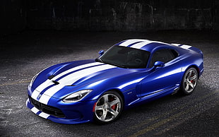 blue and white coupe, car, blue, Dodge Viper