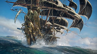 black and white ship illustration, pirates, skull and bones, Skull & Bones, Ubisoft HD wallpaper