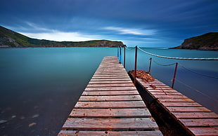 brown wooden dock, sea HD wallpaper