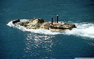 black and green army ship, warship, military, vehicle