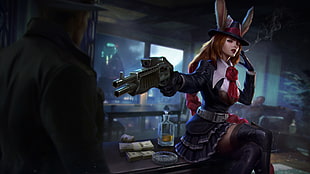 female character holding gun digital wallpaper, Vainglory, Gwen, gangster, Gangster Gwen