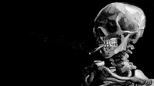 skeleton illustraion, digital art, skull, black background, painting HD wallpaper
