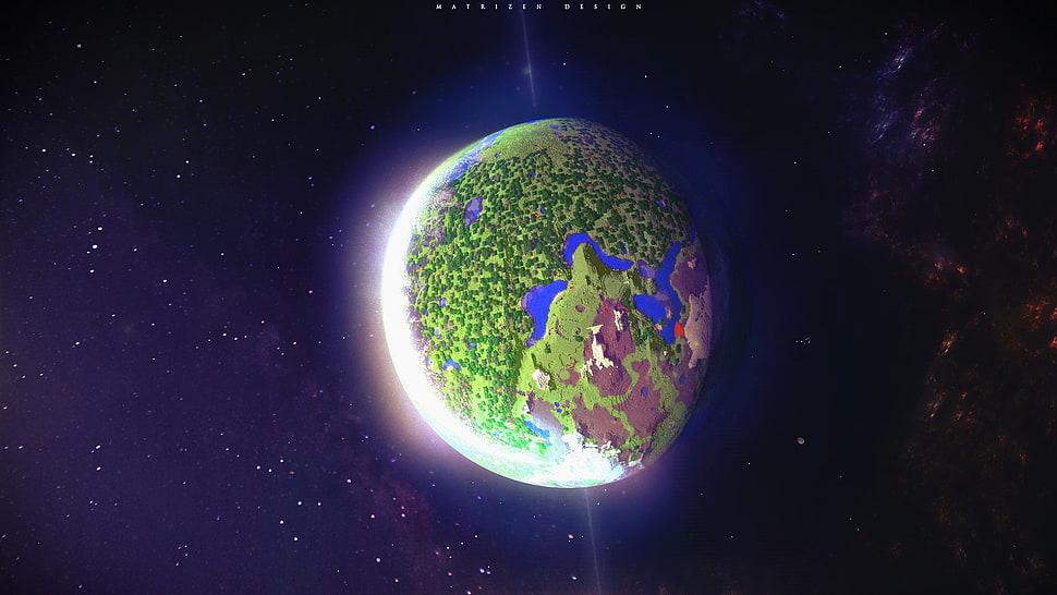 planet earth screenshot, planet, Minecraft, space, stars HD wallpaper