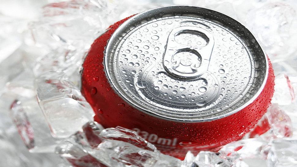330mL Coca-cola can covered with ice cubes HD wallpaper