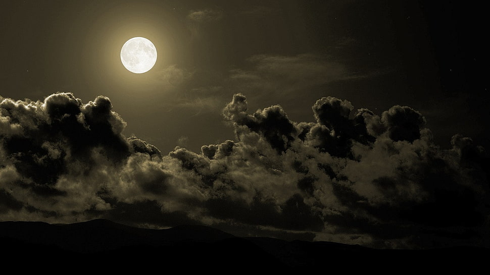full moon during nighttime, landscape, storm, Moon, sky HD wallpaper
