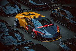 yellow and black Lamborghini Huracan coupe, Lamborghini, car, vehicle, Lamborghini Huracan