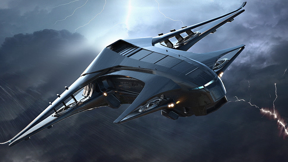 black jet plane, science fiction, spaceship, Star Citizen HD wallpaper