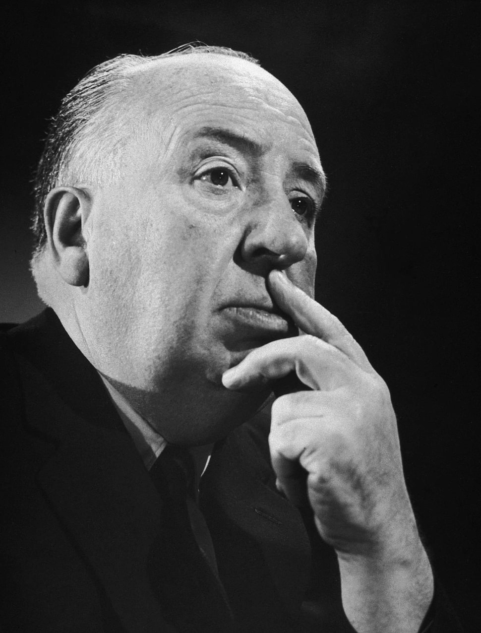 men's suit jacket, men, Film directors, Alfred Hitchcock, monochrome HD wallpaper