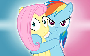 blue My Little Pony illustration, My Little Pony, Fluttershy, Rainbow Dash