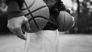 man holding two basketballs, basketball, sport , sports, basketball court HD wallpaper