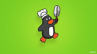 penguin holding cooking pan illustration, Ephixa, vector art, penguins