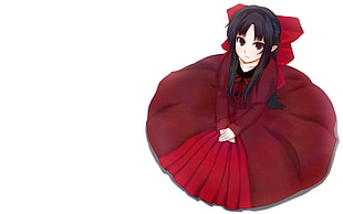 female anime character wearing red dress wallpaper HD wallpaper