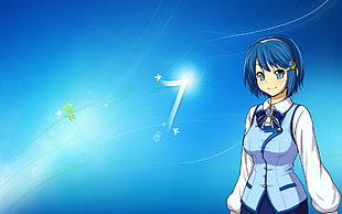 blue haired anime character wallpaper