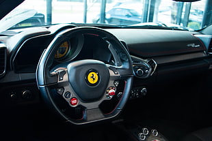 black and red car steering wheel, car, Ferrari, car interior, Ferrari 458 Speciale