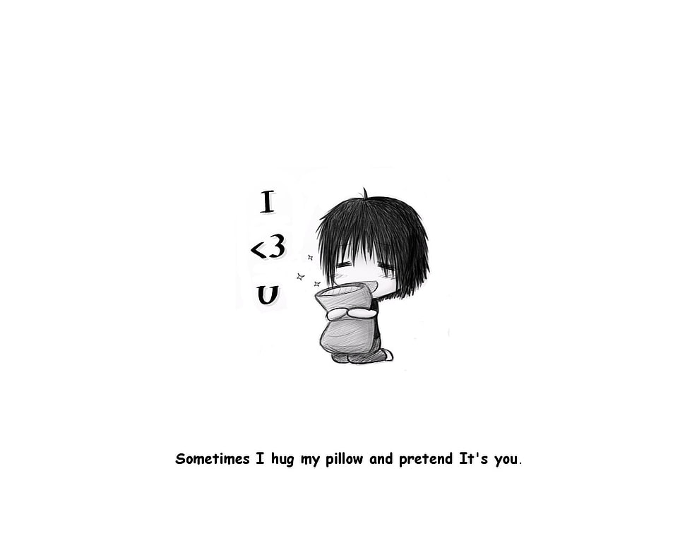 Boy hugging pillow cartoon illustration, love, drawing, simple background  HD wallpaper | Wallpaper Flare