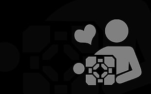 gray cartoon character illustration, Portal (game), minimalism, Companion Cube, video games