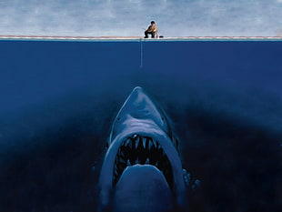 painting of white shark HD wallpaper