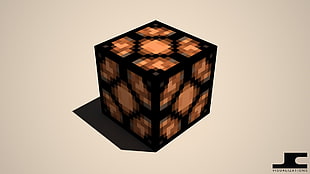 black and brown wooden table, Minecraft, cube, Redstone Lamp