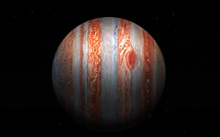 orange and gray striped planet, planet, Jupiter, space, stars