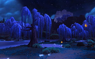white trees with grass during nighttime digital wallpaper, World of Warcraft: Warlords of Draenor, World of Warcraft, video games