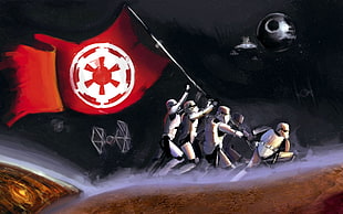 Star Wars painting, Star Wars, stormtrooper, flag, Death Star