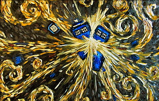 brown and black abstract painting, Doctor Who, TARDIS, painting, Vincent van Gogh