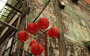 red Chinese lanterns, cityscape, lantern, urban, building