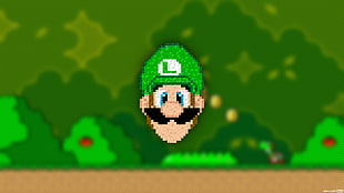 Luigi illustration, pixel art, Super Mario, Luigi, Trixel