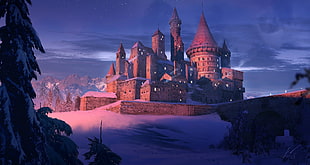 brown castle illustration, artwork, fantasy art, castle
