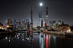 Oriental Pearl tower, Shanghai China, urban, city, night, Shanghai