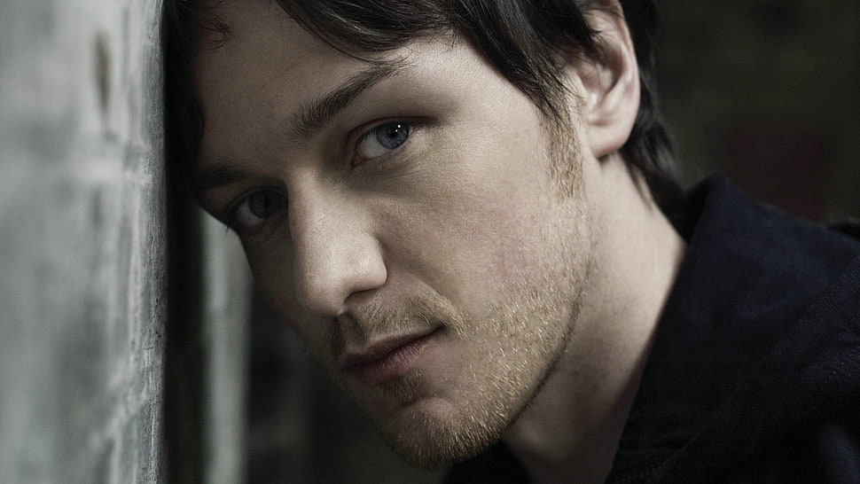 men's black tp[, James McAvoy, men, actor, blue eyes HD wallpaper