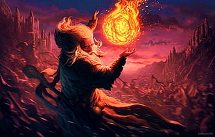 witch with fire wallpaper, wizard, abstract