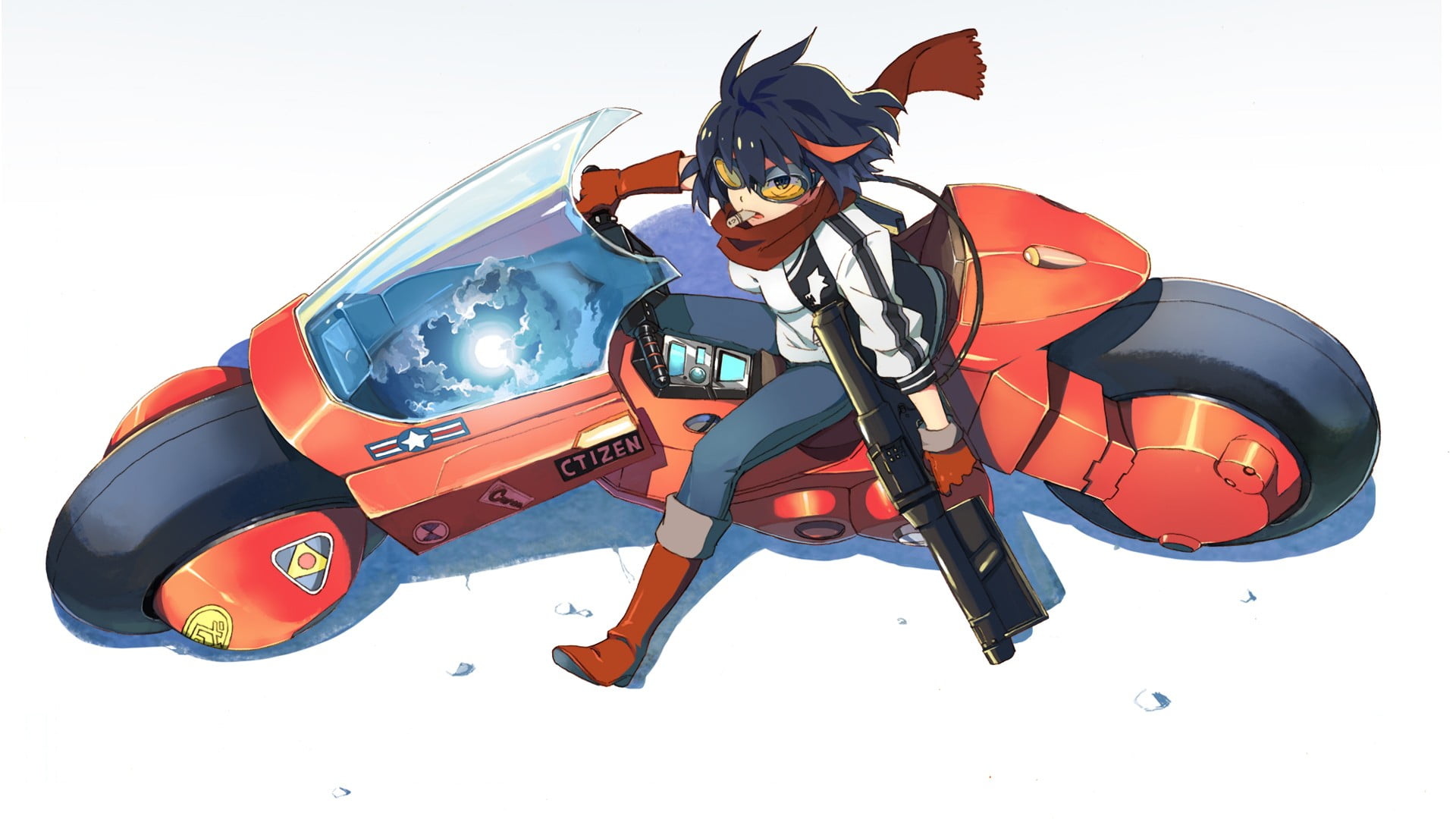 female anime character with bike, Kill la Kill, Akira, motorcycle, crossover