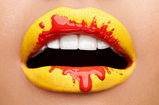 yellow and red lipstick, mouths, lips HD wallpaper
