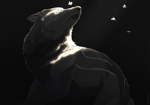 wolf, winter, painting