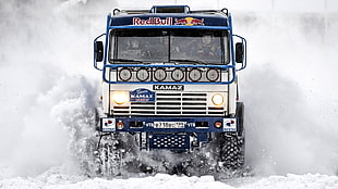 white and blue Kamaz truck, Truck, snow, car, vehicle