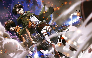 Attack on Titans, Shingeki no Kyojin, Eren Jeager, Levi Ackerman, anime HD wallpaper