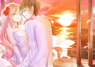 anime wedding couple illustration HD wallpaper