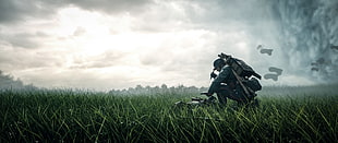 man on the grass field squatting, Battlefield 1, EA DICE, World War I, soldier HD wallpaper
