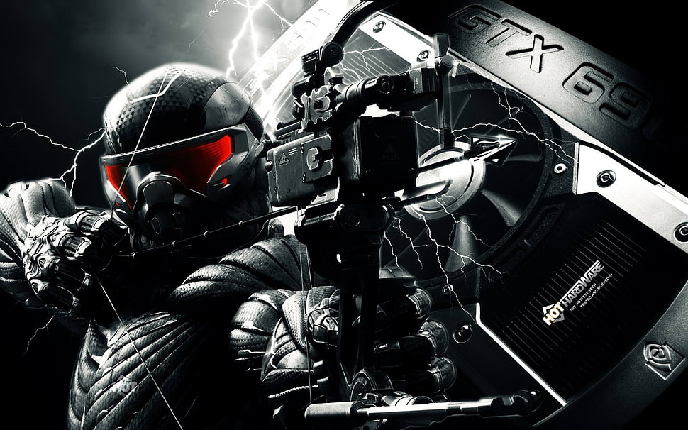 man in black suit digital wallpaper, Crysis, GTX 690, video games HD wallpaper